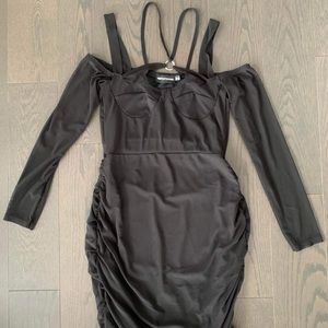 pretty little thing strap oh mesh stretch bodycon dress